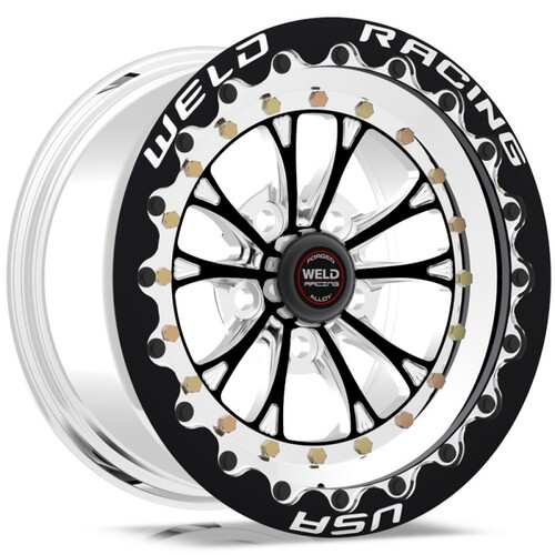 WELD Wheel, Drag RT, Vitesse, 15x15 Size, 5x4.5 Bolt Pattern, 7.5 Backspace, Black Center, Polished Shell, Each
