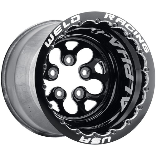 Weld Wheel, Alpha-1 Black, 15x10 Size, 5x4.50 Bolt Pattern, 5 in. Backspace, Black Center, Black Shell, SBL, Each