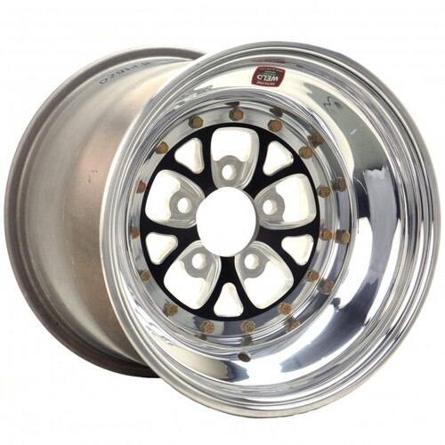 WELD Wheel, V-Series, 15x8 Size, 5X4.5 Bolt Pattern, 4 Backspace, Black Center, Polished Shell, Non-BL, Each