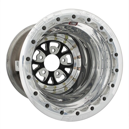 WELD Wheel, V-Series, 15x9 Size, 5X4.75 Bolt Pattern, 4 Backspace, Black Center, Polished Shell, Polished DBL MT, Each