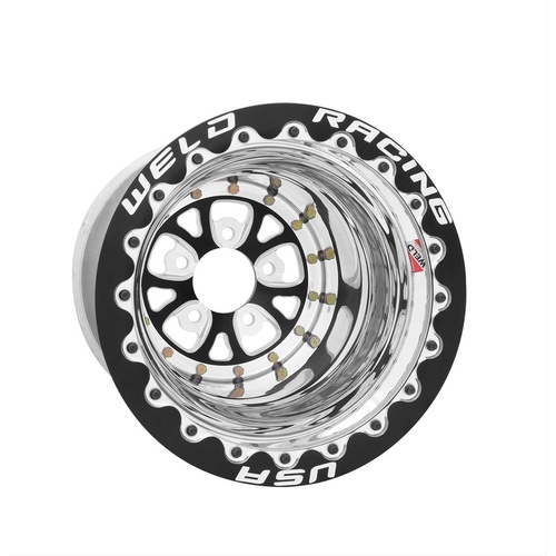 WELD Wheel, V-Series, 15x10 Size, 5x4.5 Bolt Pattern, 3 in. Backspace, Black Center, Polished Shell, Black DBL, Each