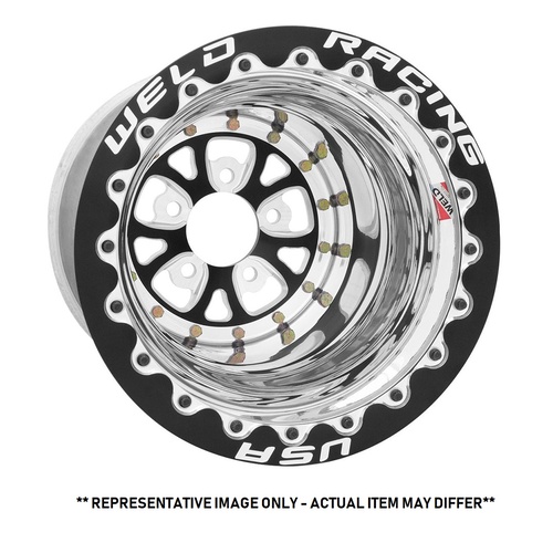 WELD Wheel, V-Series, 15x10 Size, 5X5 Bolt Pattern, 4 in. Backspace, Black Center, Polished Shell, Polished DBL, Each