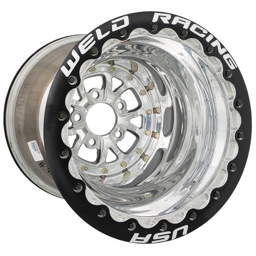 WELD Wheel, Drag Rear, V-Series, 16x16 Size, 5x4.75 Bolt Pattern, 4 Backspace, Black Center, Black Shell, Each