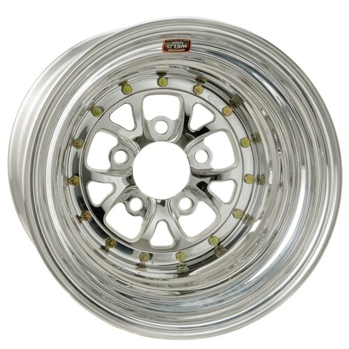 WELD Wheel, V-Series, 15x8 Size, 5X4.5 Bolt Pattern, 4 Backspace, Polished Center, Polished Shell, Non-BL, Each