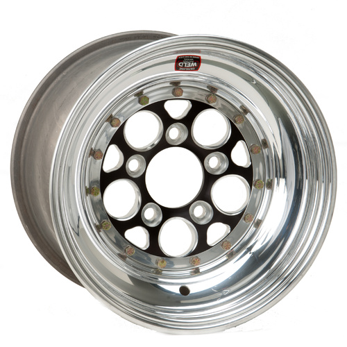 WELD Wheel, Magnum, 15x8 Size, 5X4.75 Bolt Pattern, 4 Backspace, Black Center, Polished Shell, Non-BL, Each