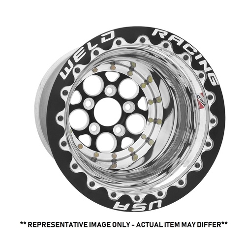 WELD Wheel, Magnum, 15x9 Size, 5X4.5 Bolt Pattern, 5 Backspace, Black Center, Polished Shell, Black SBL MT, Each