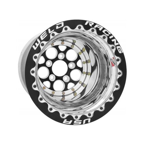WELD Wheel, Drag Rear, Magnum, 15x10 Size, 5x4.75 Bolt Pattern, 4 Backspace, Black Center, Polished Shell, SBL, Each