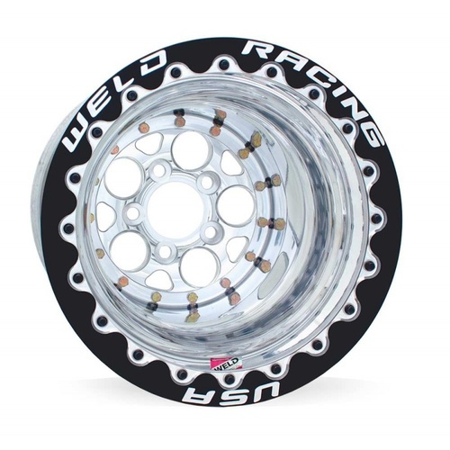 WELD Wheel, Magnum, 15x12 Size, 5X4.5 Bolt Pattern, 4 Backspace, Polished Center, Polished Shell, Black DBL, Each