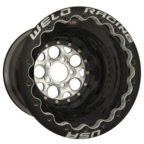 WELD Wheel, Drag Rear, Magnum, 16x16 Size, 5x4.75 Bolt Pattern, 4 Backspace, Polished Center, Black Shell, Each