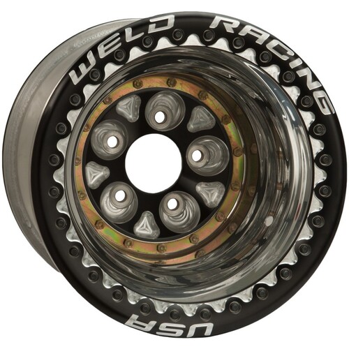 WELD Wheel, Magnum Pro, 16x15 Size, 5X5.5 Bolt Pattern, 4 Backspace, Black Center, Polished Shell, Knurled, Each