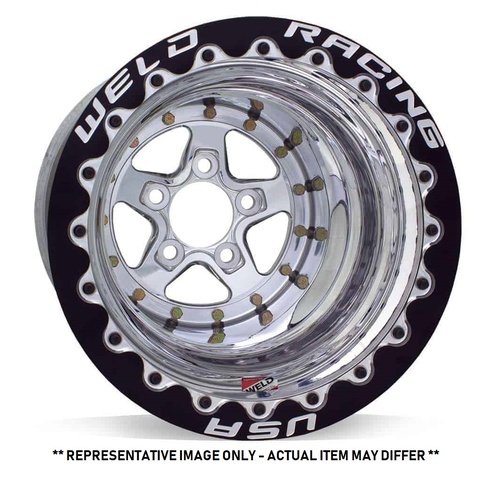 WELD Wheel, Alumastar, 15x9 Size, 5X4.5 Bolt Pattern, 3 Backspace, Polished Center, Polished Shell, Black DBL MT, Each