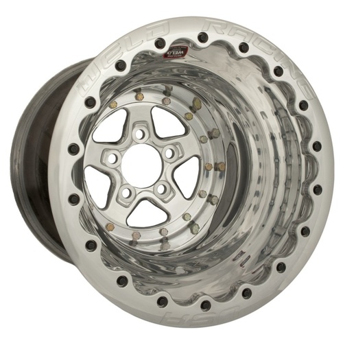 WELD Wheel, Alumastar, 15x10 Size, 5x4.5 Bolt Pattern, 3 in. Backspace, Polished Center, Polished Shell, Polished DBL, Each