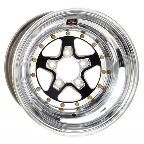 WELD Wheel, Alumastar, 18x6 Size, 5x4.5 Bolt Pattern, 3.7 Backspace, Black Center, Polished Shell, Non-BL, Each