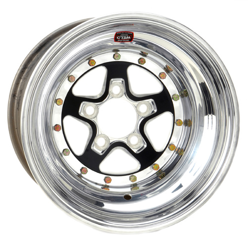 WELD Wheel, Alumastar, 15x8 Size, 5X4.5 Bolt Pattern, 3 Backspace, Black Center, Polished Shell, Non-BL, Each