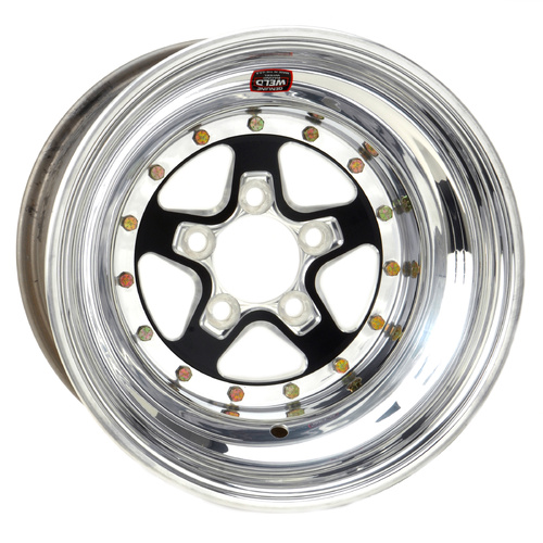 WELD Wheel, Alumastar, 15x9 Size, 5X4.5 Bolt Pattern, 3 Backspace, Black Center, Polished Shell, Non-BL, Each