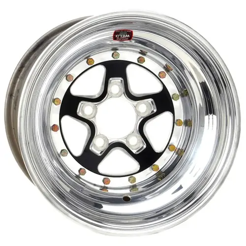 WELD Wheel, Drag Rear, Alumastar, 15x10 Size, 5x4.5 Bolt Pattern, 6 Backspace, Black Center, Polished Shell, Each