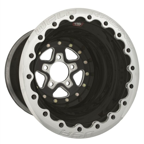 WELD Wheel, Drag Rear, Alumastar, 15x10 Size, 5x4.75 Bolt Pattern, 4 Backspace, Black Center, Polished Shell, Each