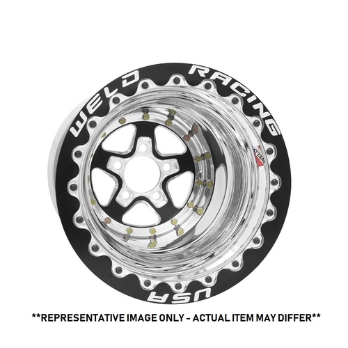 WELD Wheel, Alumastar, 15x13 Size, 5X4.5 Bolt Pattern, 4 Backspace, Black Center, Polished Shell, Polished DBL MT, Each