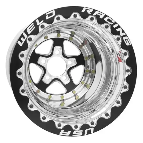 WELD Wheel, Drag Rear, Alumastar, 15x10 Size, 5x4.75 Bolt Pattern, 3 Backspace, Black Center, Polished Shell, Each