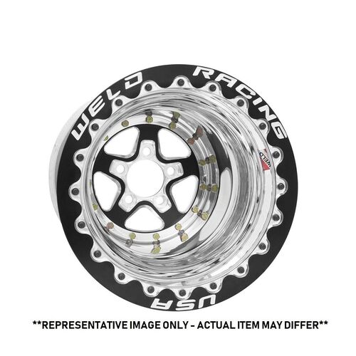 WELD Wheel, Drag Rear, Alumastar, 15x10 Size, 5x4.75 Bolt Pattern, 4 Backspace, Black Center, Polished Shell, Each