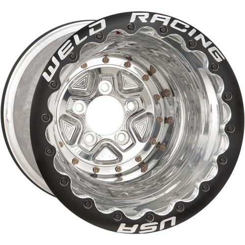 WELD Wheel, Drag Rear, Alumastar Pro, 16x16 Size, 5x4.75 Bolt Pattern, 4 Backspace, Polished Center, Black Shell, Each