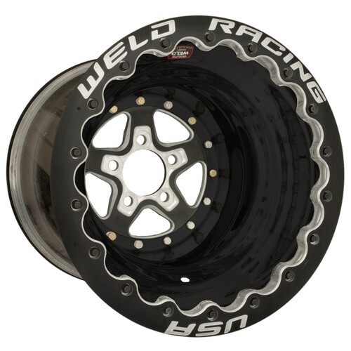 WELD Wheel, Drag Rear, Alumastar Pro, 16x16 Size, 5x5.5 Bolt Pattern, 5 Backspace, Black Center, Polished Shell, Each