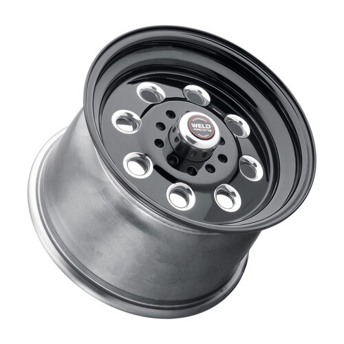 WELD Wheel, Draglite, 15X10 Size, 5X4.5/4.75 Bolt Pattern, 3.5 Backspace, Black Center, Polished Shell, Non-BL, Each